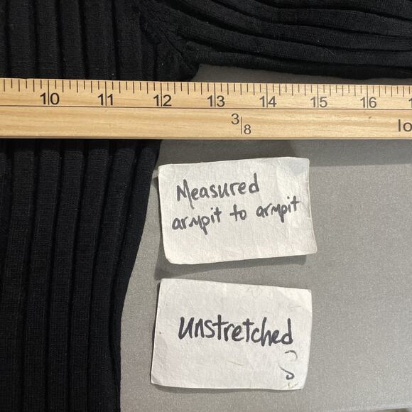 Y2K Turtleneck Sweater Size Medium Black Ribbed Knit White Stitching Avant Garde - Picture 7 of 8